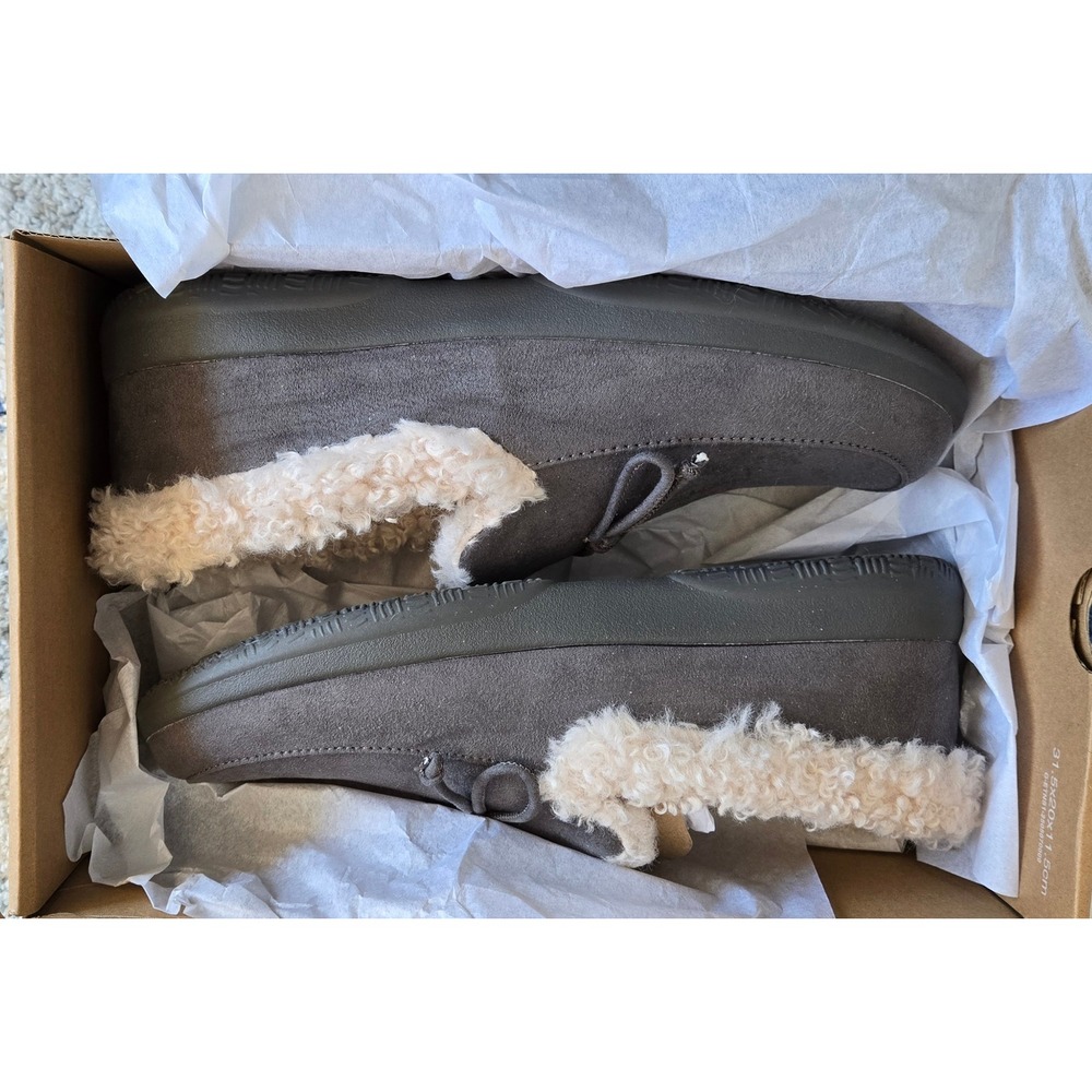Vionic Claribel Faux Fur Lined Slippers Slate‎ Grey Suede Orthotic Womens 9.5 M